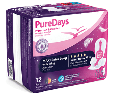 puredays sanitary pads maxi extra long with wings